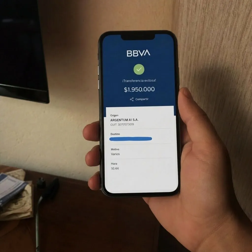 Captura de BBVA: transferencia por $1.950.000