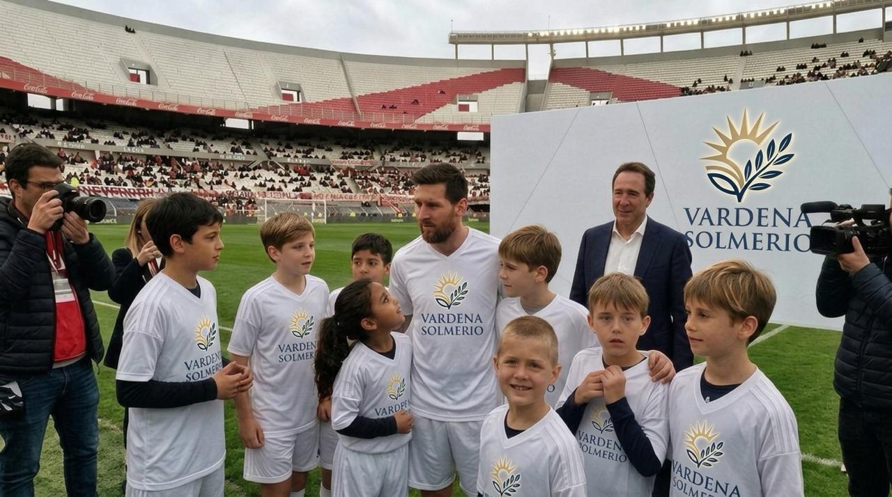 Messi con chicos de escuelas de Rosario con camisetas